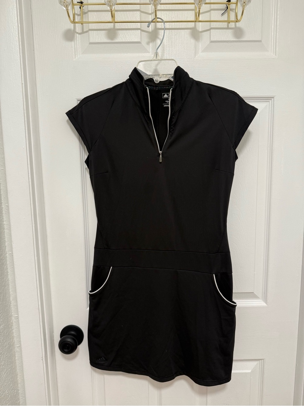 adidas Black Short-Sleeve Zip-Front Athletic Dress